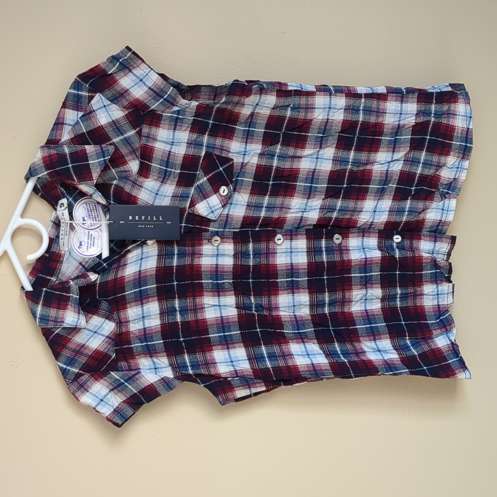 NWT Refill Size 9 Plaid Button Up Shirt Western Blue Cowgirl Rodeo